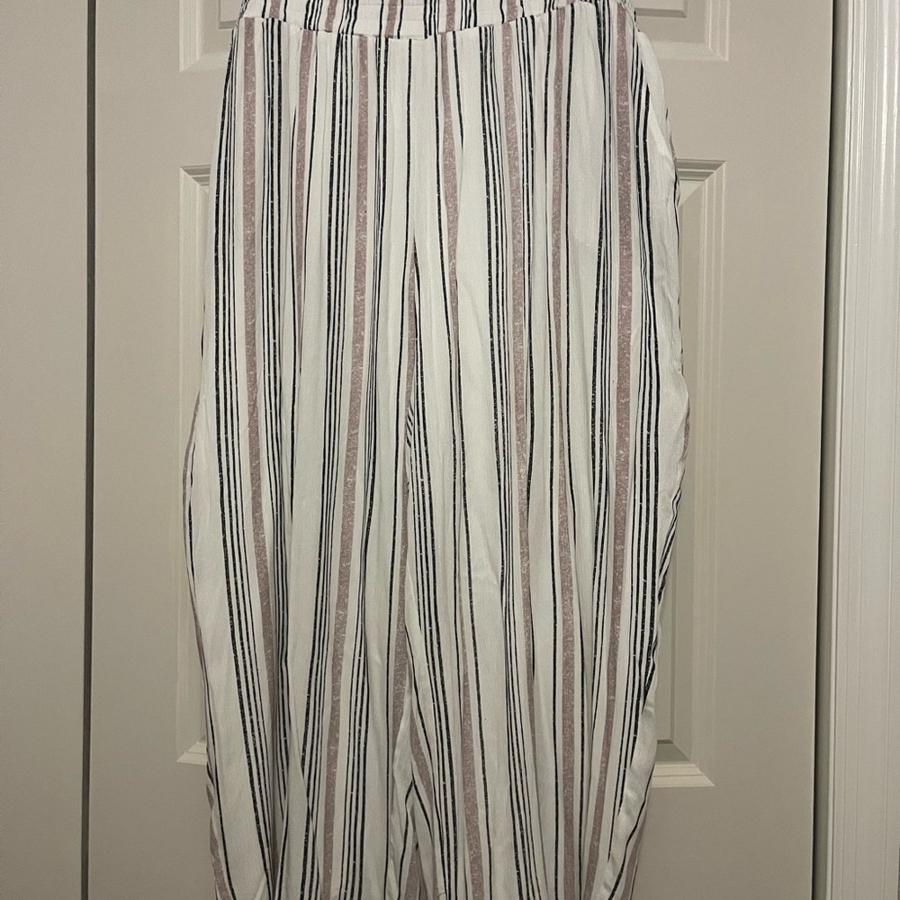 NWT AB Studio Striped Pants | Size 1X | Elastic Waist | Neutral Stripe